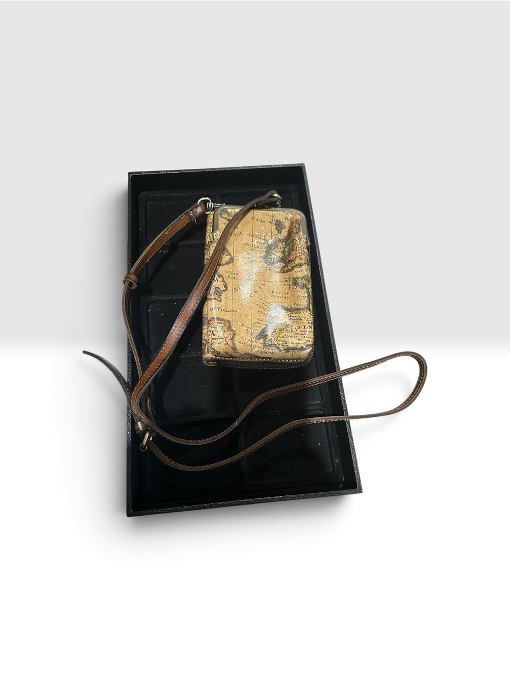 Patricia Nash Map-Print Crossbody Phone Wallet in Tan and Brown Leather